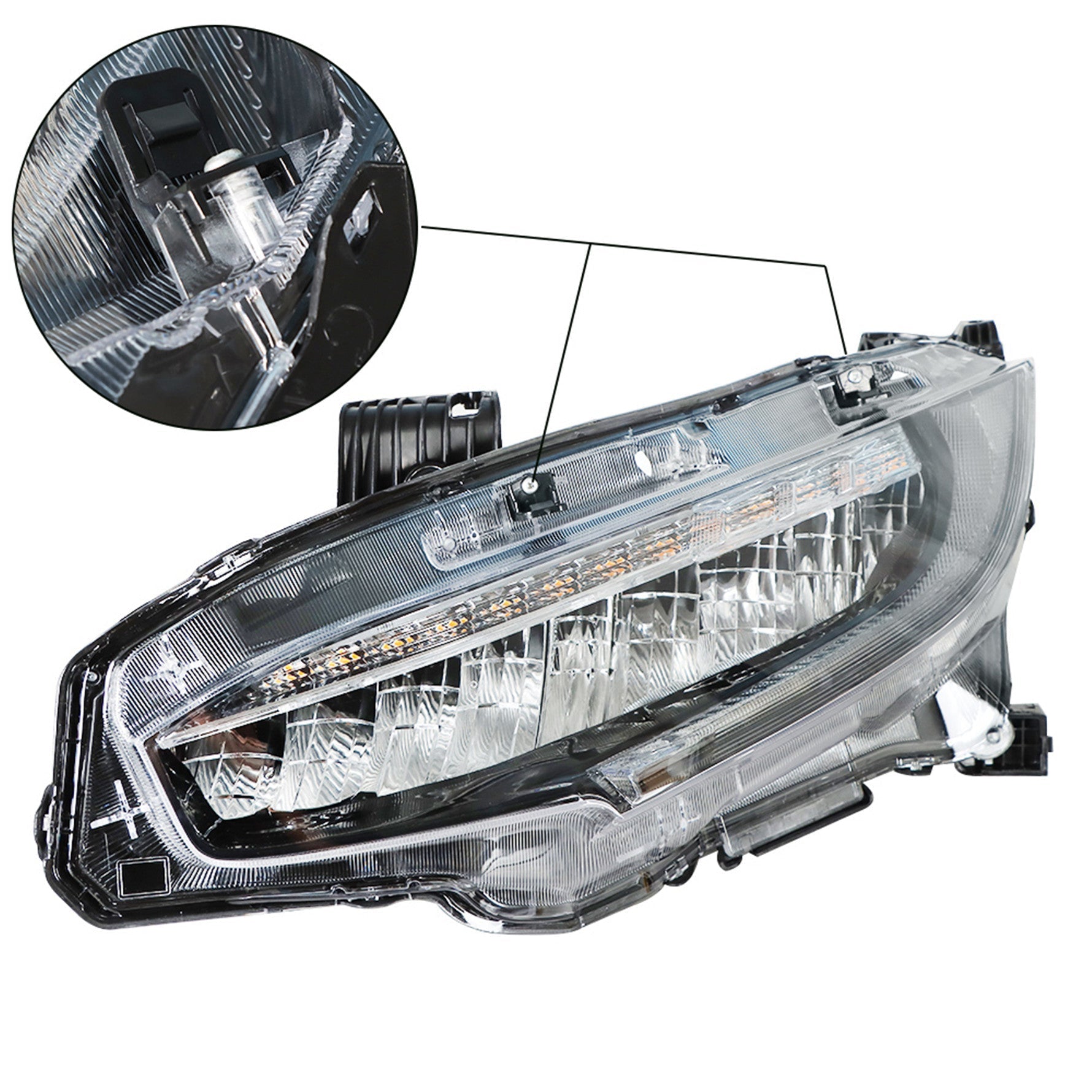 Headlight For 2016-2019 Honda Civic Chrome Full LED Left Driver Side Headlamp Lab Work Auto