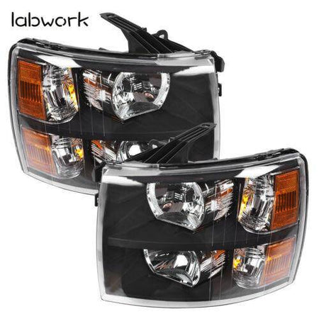 Headlight Head Lamps Fit For 2007-2013 Chevy Silverado Left+Right Black Housing Lab Work Auto