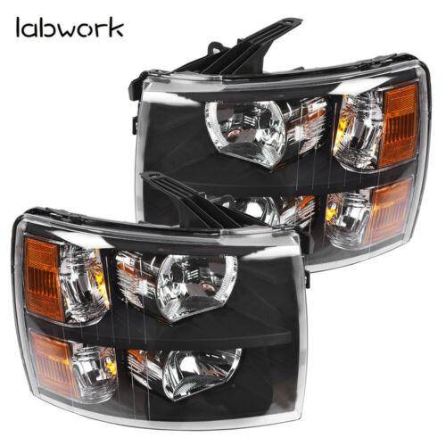 Headlight Head Lamps Fit For 2007-2013 Chevy Silverado Left+Right Black Housing Lab Work Auto