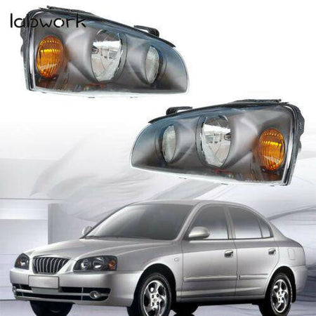 Headlights Lamps Replacement For 2004-2006 Hyundai Elantra Black Housing LH + RH Lab Work Auto