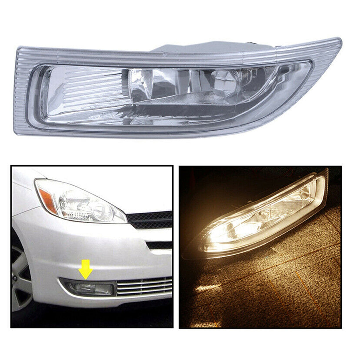 LH & RH New Clear Lens Fog Light w/ Bulbs for 2004-2005 Toyota Sienna PACK of 2 Lab Work Auto