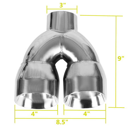 Labwork Exhaust Tip Dual Wall Stainless Steel Twin 4 inch Outlet 3 inch Inlet 9 Length Lab Work Auto