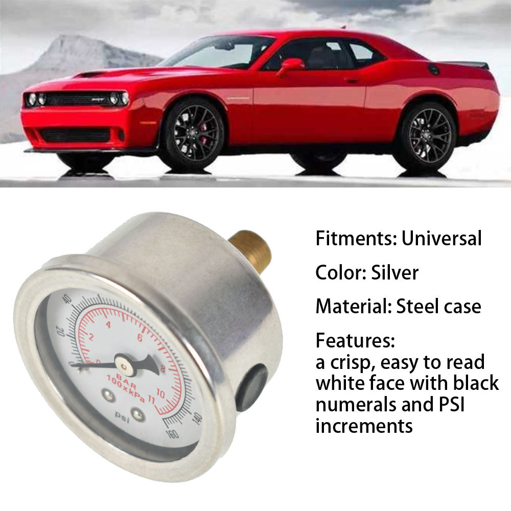 Labwork Fuel Pressure Regulator Gauge 0-160 PSI Liquid Filled Chrome/White Face Lab Work Auto