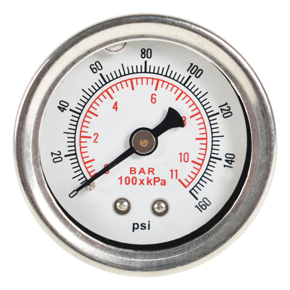 Labwork Fuel Pressure Regulator Gauge 0-160 PSI Liquid Filled Chrome/White Face Lab Work Auto