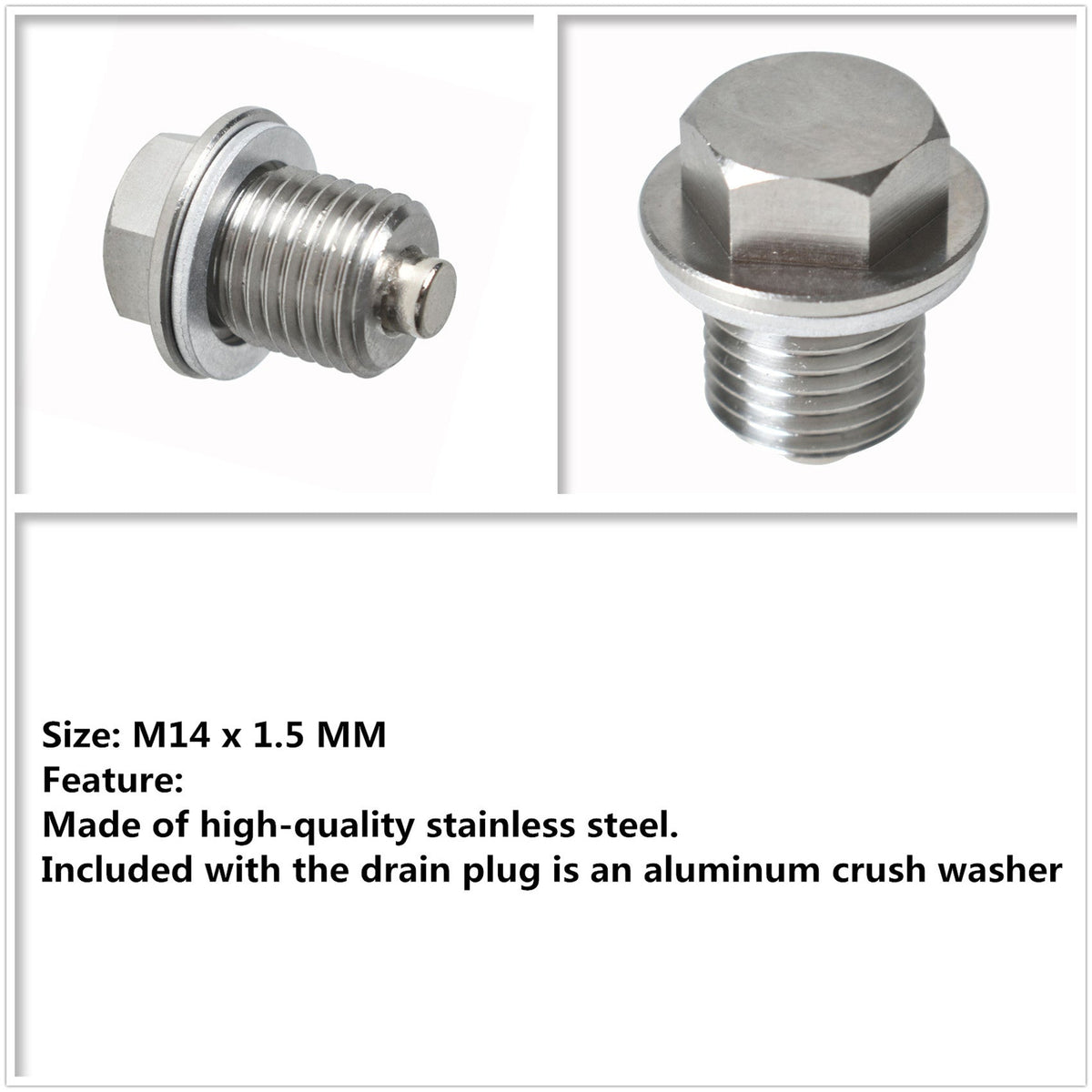 Labwork Stainless Steel Oil Drain Plug with NEODYMIUM Magnet (M14 x 1.5 MM) Lab Work Auto