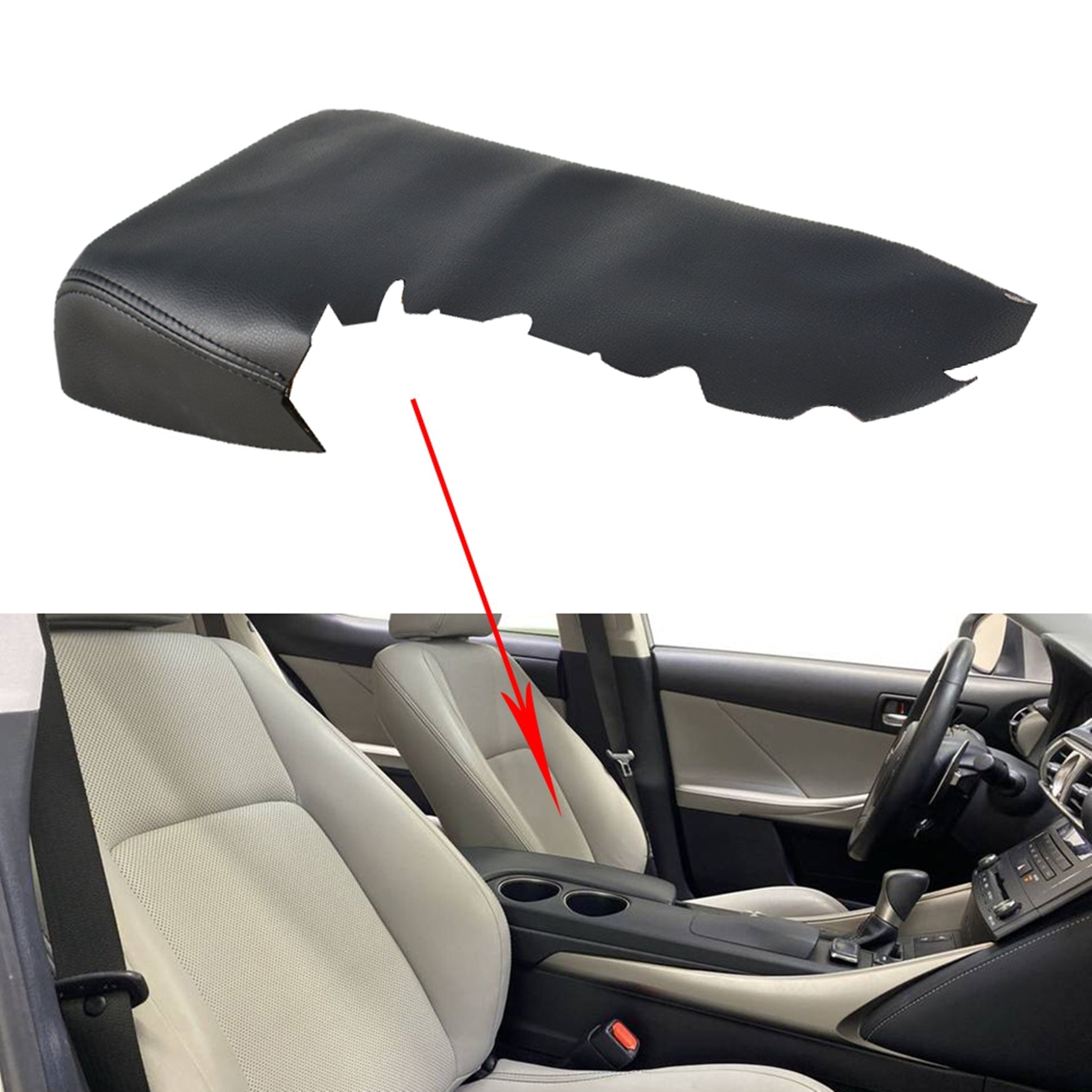 Leather Center Console Lid Armrest Cover Black For Lexus IS250 IS350 2014-2017 Lab Work Auto