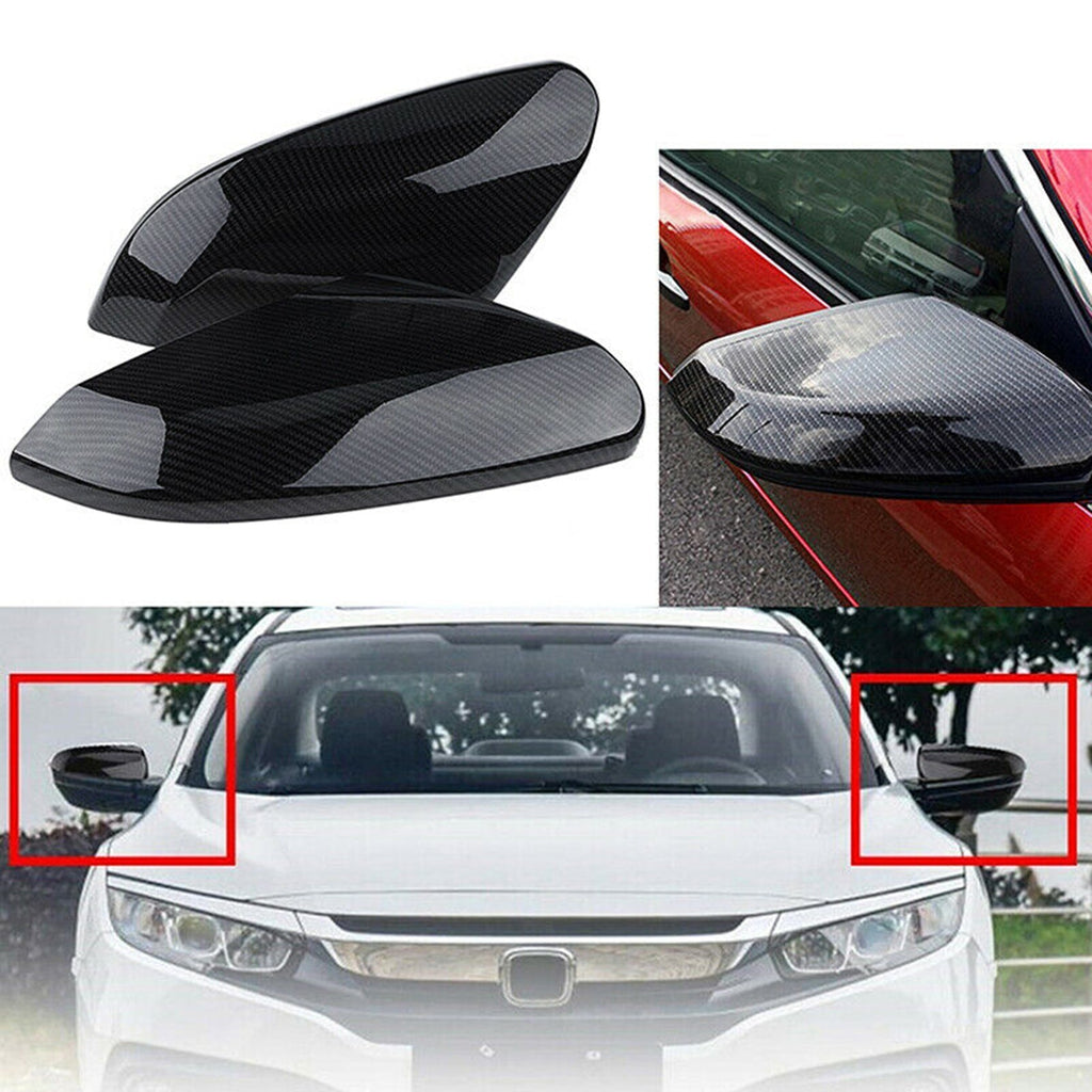 Pair Replacement Carbon Fiber Side Mirror Cover Cap For 2016-2020 Honda Civic Lab Work Auto