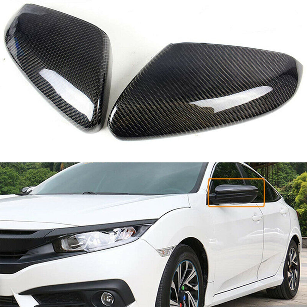 Pair Replacement Carbon Fiber Side Mirror Cover Cap For 2016-2020 Honda Civic Lab Work Auto