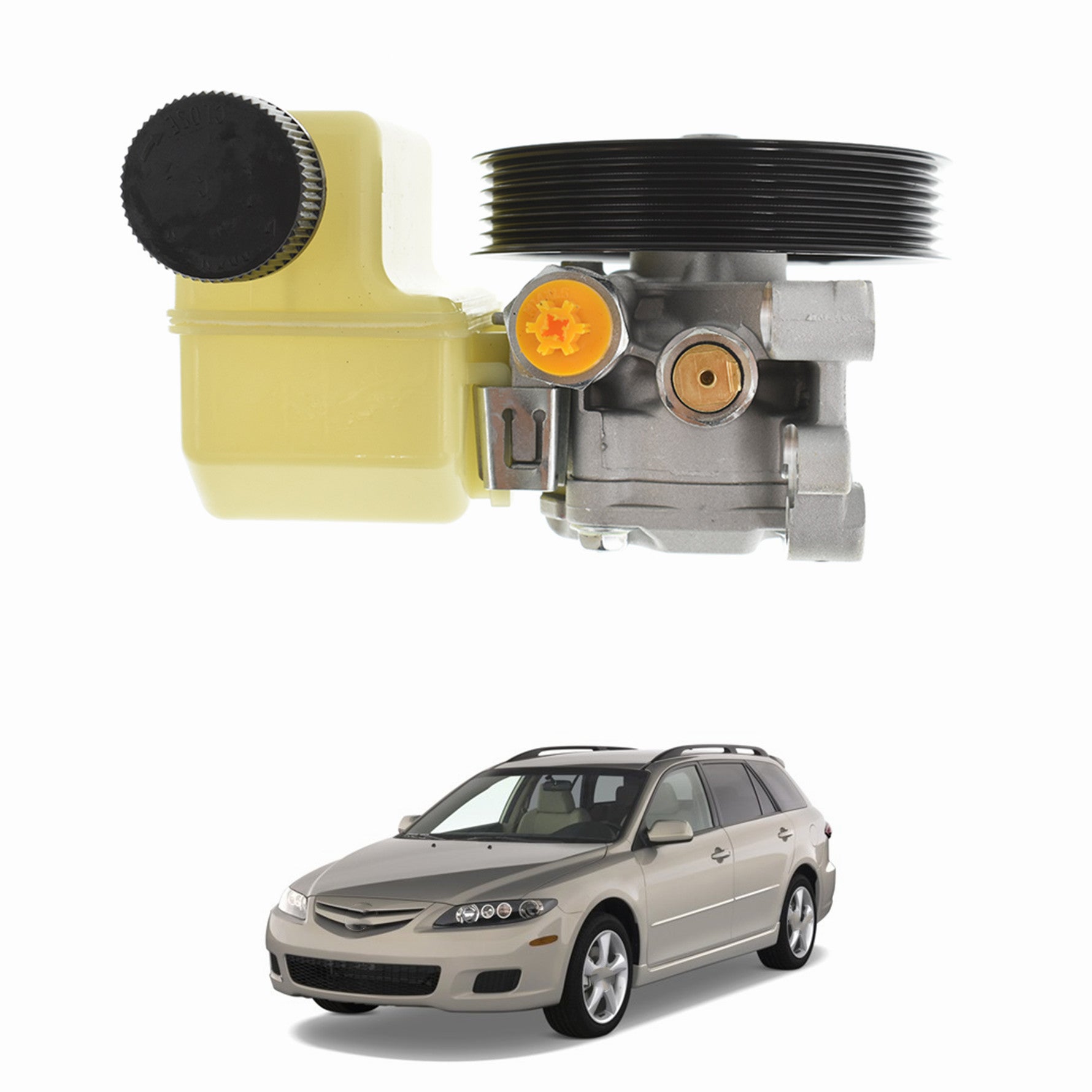 Power Steering Pump w/ Pulley w/ Reservoir for Mazda 6 l4 2.3L V6 3.0L AA121-162 Lab Work Auto