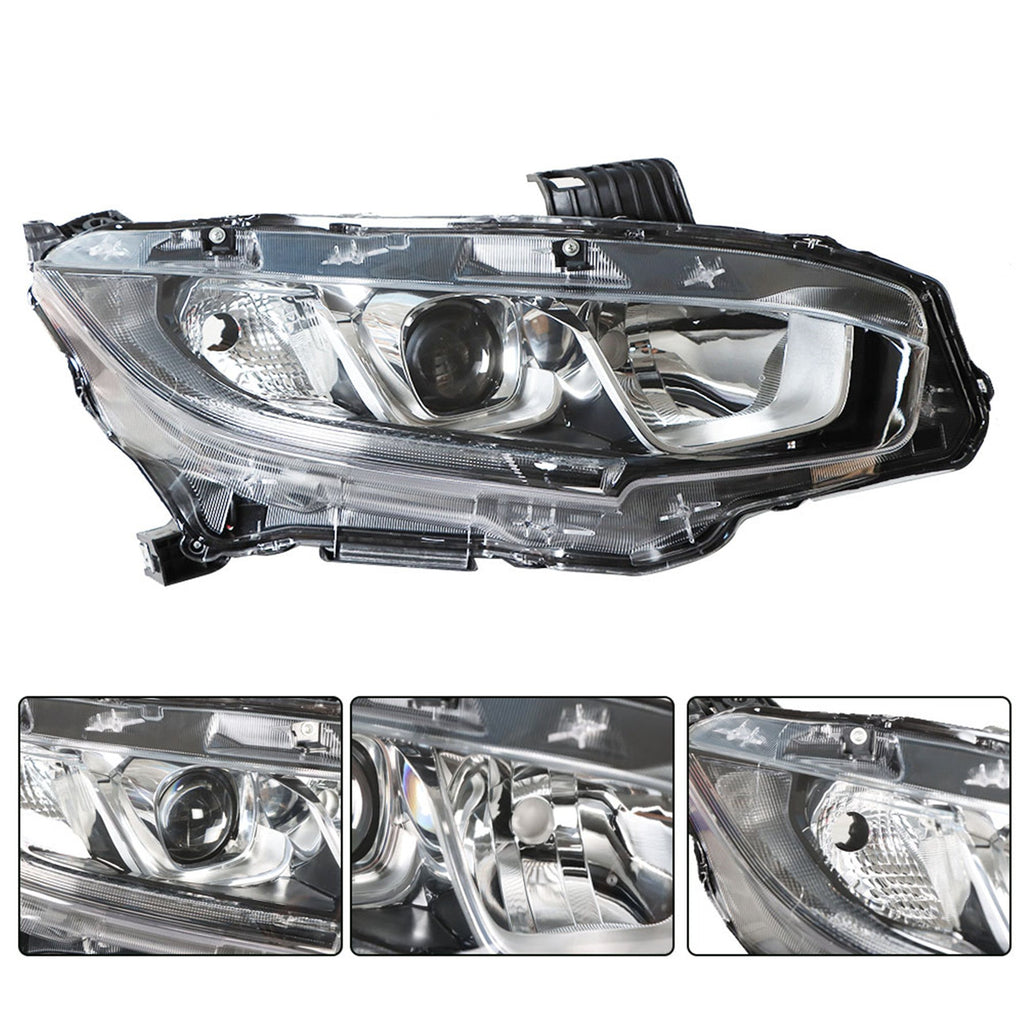 Projector Headlight For 2016-2018 Honda Civic Halogen Headlamp Chrome Right Side Lab Work Auto