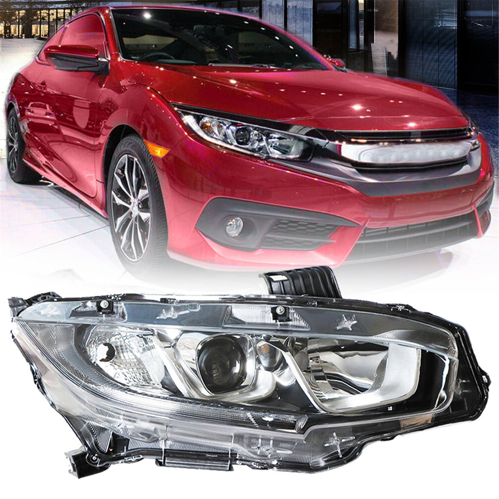 Projector Headlight For 2016-2018 Honda Civic Halogen Headlamp Chrome Right Side Lab Work Auto