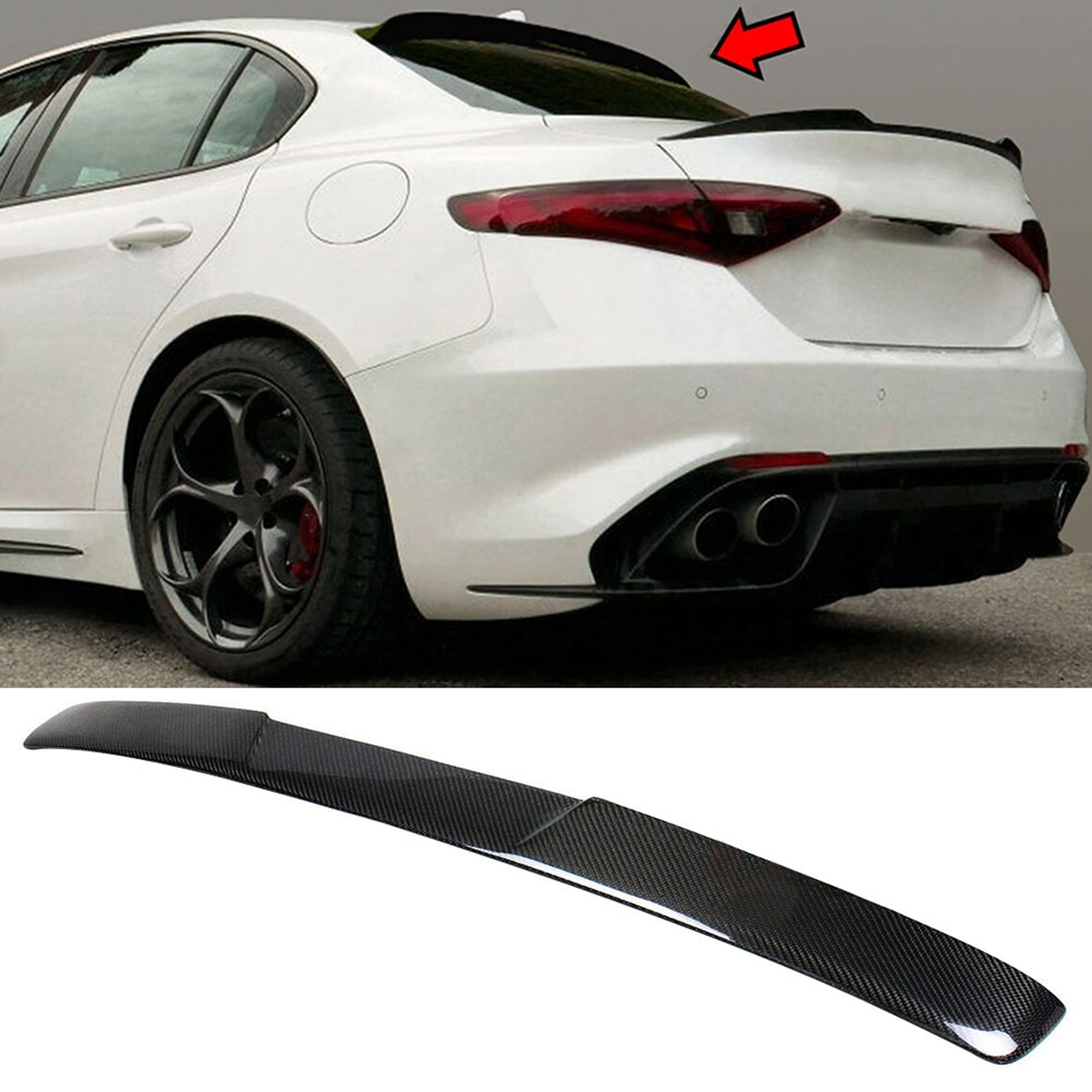 Rear Roof Spoiler Lid For Alfa Romeo Giulia 2017 2018-2021 Carbon Fiber Black Lab Work Auto