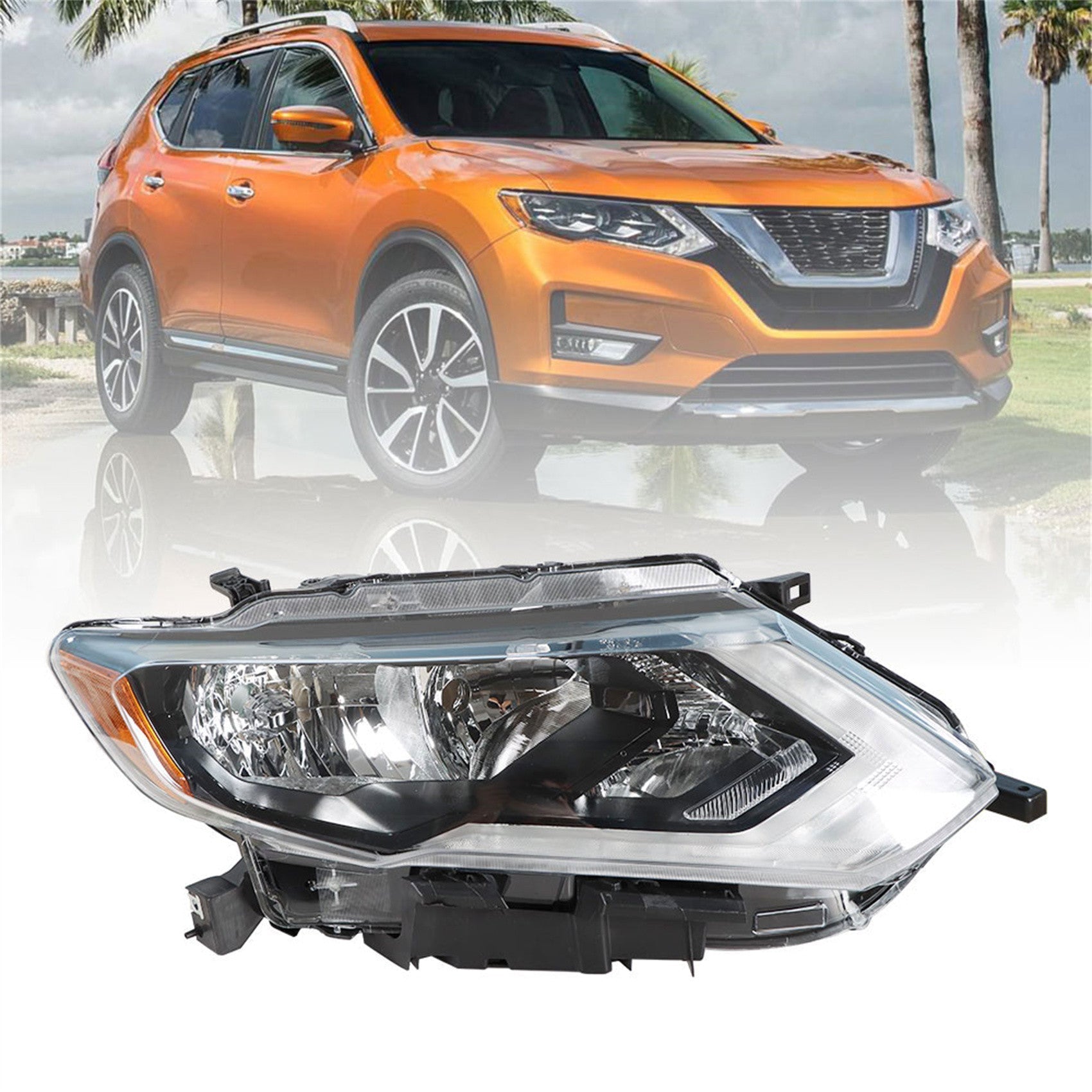 Right Side Headlamp For 2017-2019 Nissan Rogue Halogen Headlight Chrome Housing Lab Work Auto