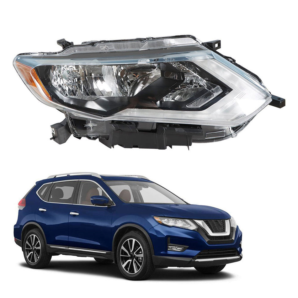 Right Side Headlamp For 2017-2019 Nissan Rogue Halogen Headlight Chrome Housing Lab Work Auto