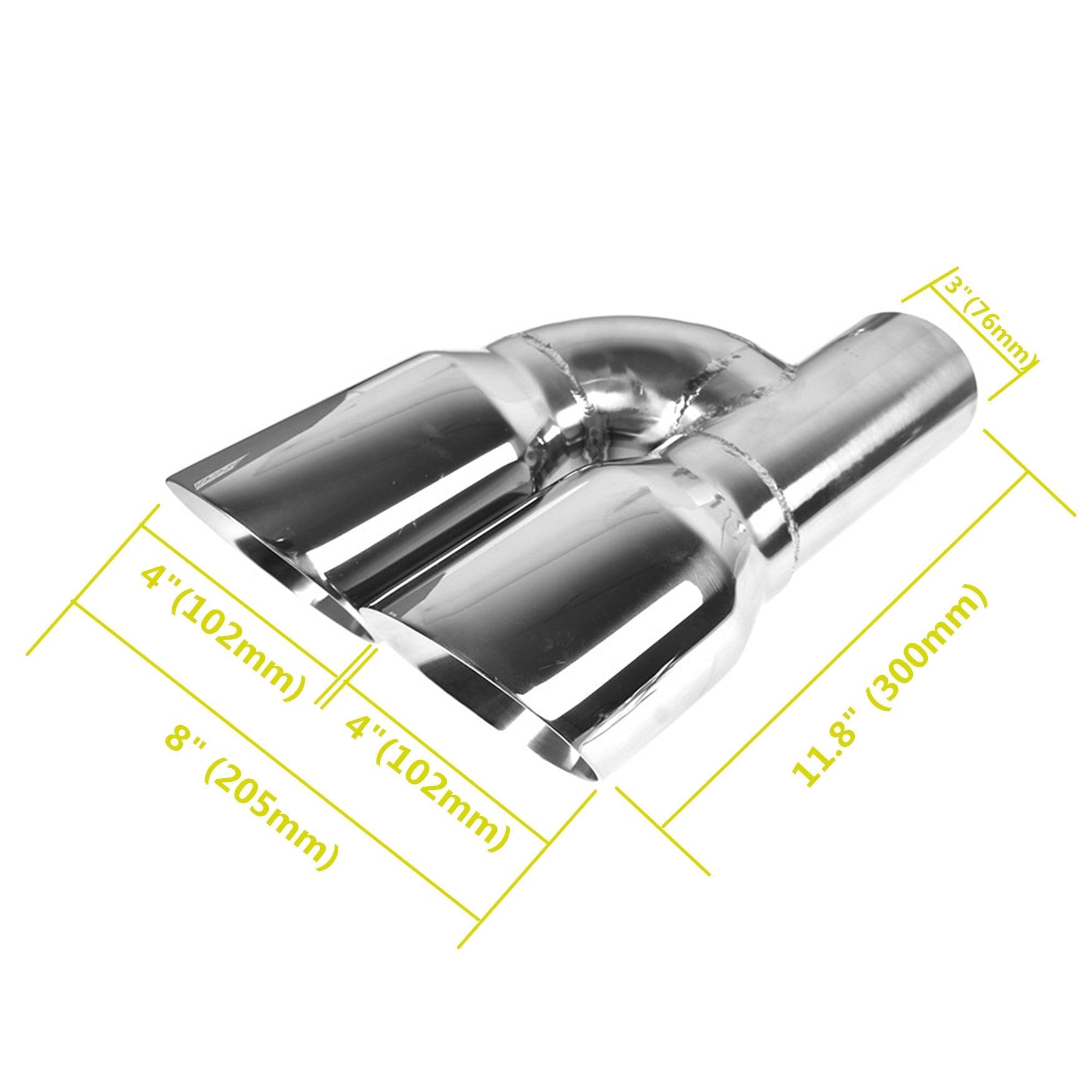 Stainless Steel Pair Offset Quad Dual Wall 4" Out 3" In Exhaust Tips Angle Cut Lab Work Auto 