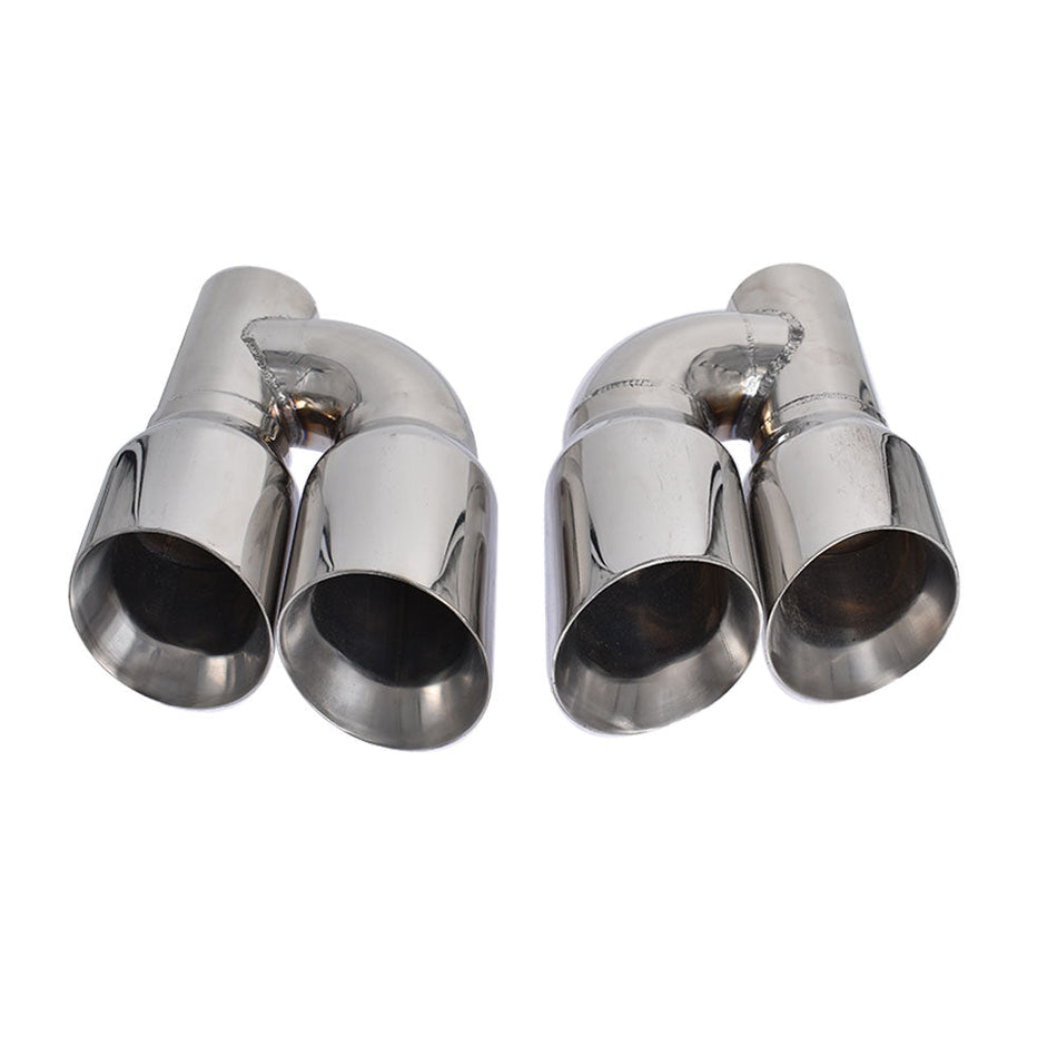 Stainless Steel Pair Offset Quad Dual Wall 4" Out 3" In Exhaust Tips Angle Cut Lab Work Auto 