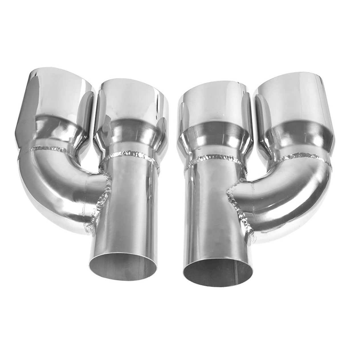 Stainless Steel Pair Offset Quad Dual Wall 4" Out 3" In Exhaust Tips Angle Cut Lab Work Auto 