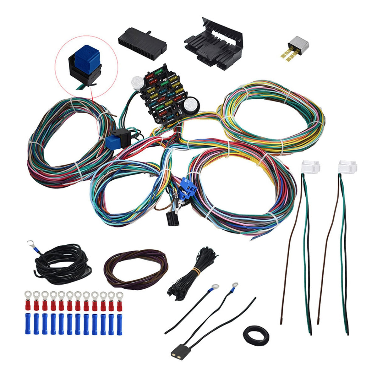 Universal 21 Circuit Wiring Harness For CHEVY FORD JEEP HOTRODS Lab Work Auto