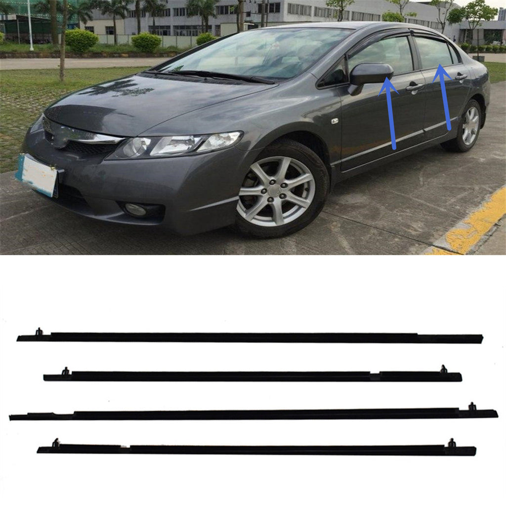 Window Weatherstrip Beltline Rubber Outside For CIVIC Sedan 2006-2011 Black 4PCS Lab Work Auto