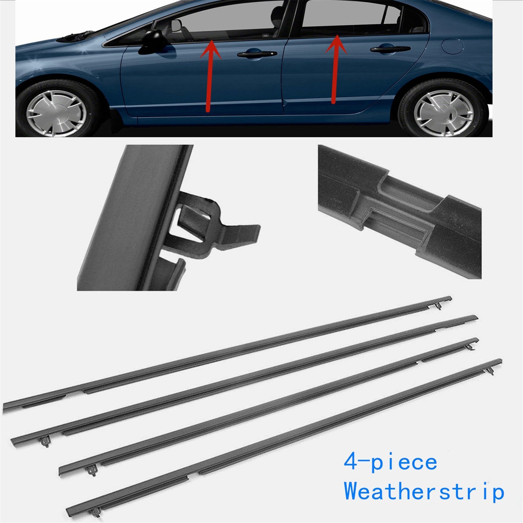 Window Weatherstrip Beltline Rubber Outside For CIVIC Sedan 2006-2011 Black 4PCS Lab Work Auto