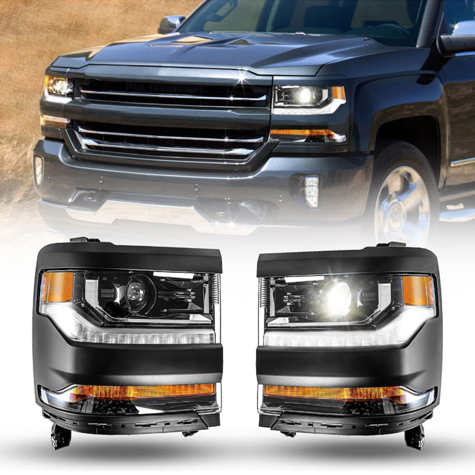 Labwork Model Headlights LED L&R Side Replacement for 2016-2018 Chevy Silverado 1500 / 2019 Silverado 1500 LD