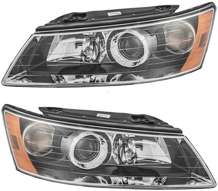 for 2006-2008 Hyundai Sonata Headlamps LH&RH Clear Lens Black Housing Headlights Lab Work Auto