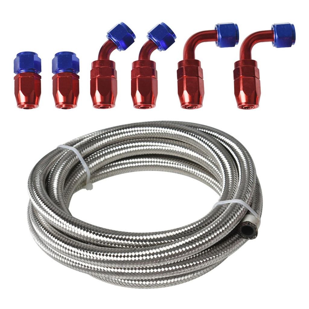 labwork 10 Ft 8AN Universal Braided Oil Fuel Line Hose CPE Oil Gas Double Stainless Steel Braided Hose W/ 10PCS AN6 Hose End Fitting Adapter Kit Red and Blue Lab Work Auto