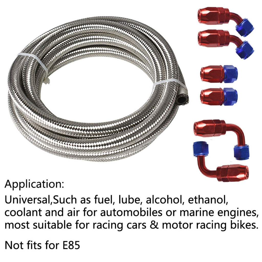 labwork 10 Ft 8AN Universal Braided Oil Fuel Line Hose CPE Oil Gas Double Stainless Steel Braided Hose W/ 10PCS AN6 Hose End Fitting Adapter Kit Red and Blue Lab Work Auto