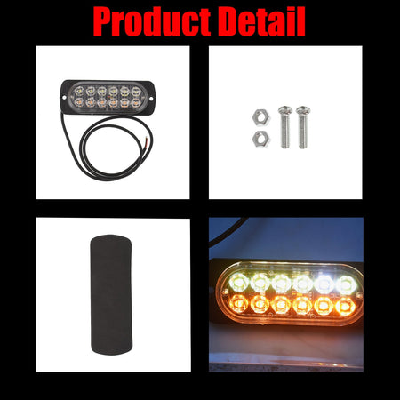 labwork 12 LED Strobe Lights Emergency Flashing Warning Beacon White Amber Lab Work Auto