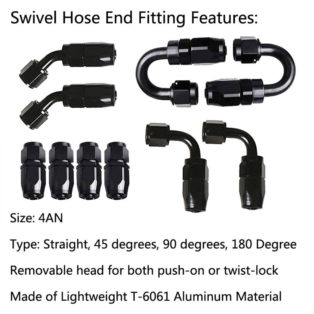 labwork 20FT Nylon Braided Fuel Hose Line & 4AN Swivel Hose End Fitting Kit Black Lab Work Auto