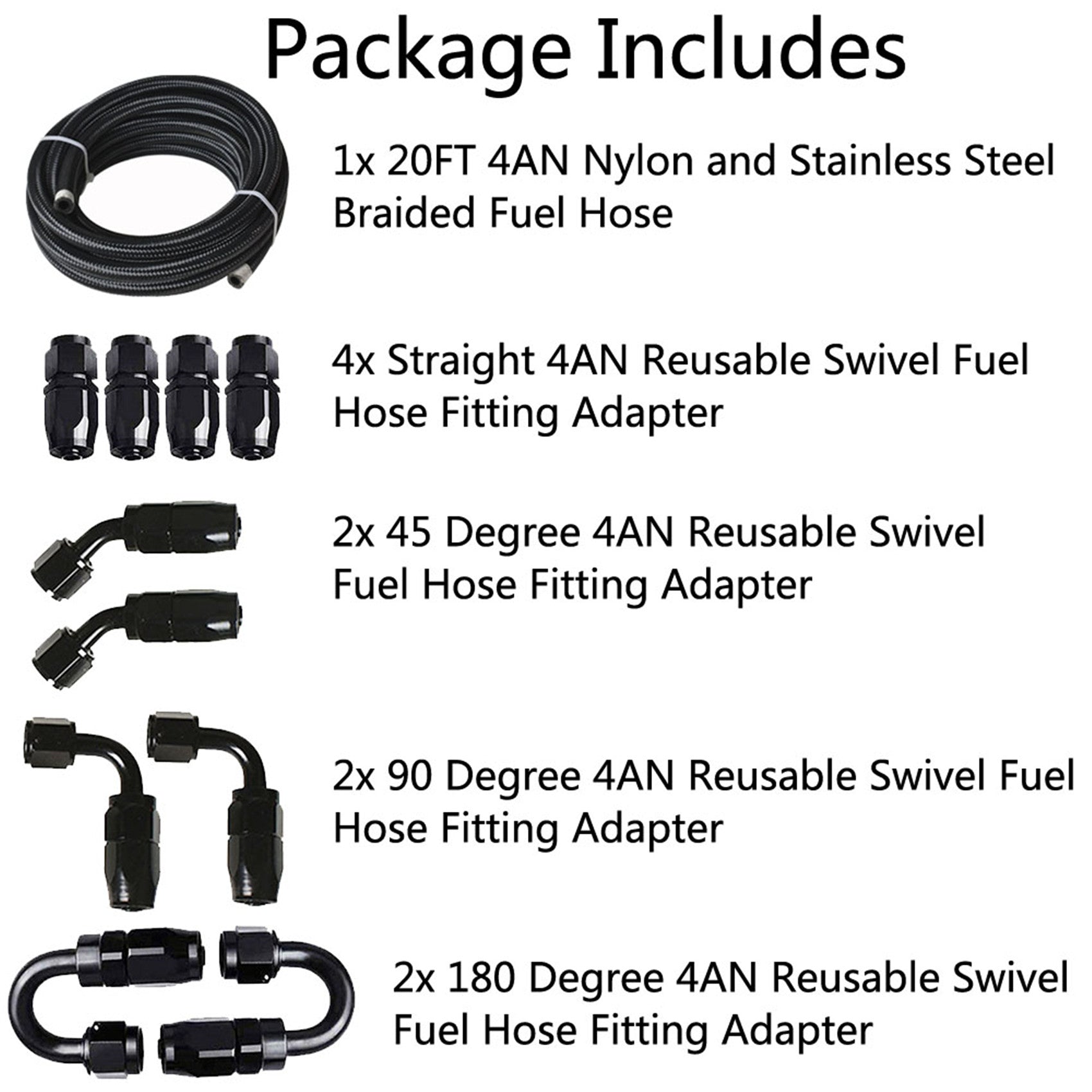 labwork 20FT Nylon Braided Fuel Hose Line & 4AN Swivel Hose End Fitting Kit Black Lab Work Auto