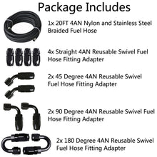 Load image into Gallery viewer, labwork 20FT Nylon Braided Fuel Hose Line &amp; 4AN Swivel Hose End Fitting Kit Black Lab Work Auto