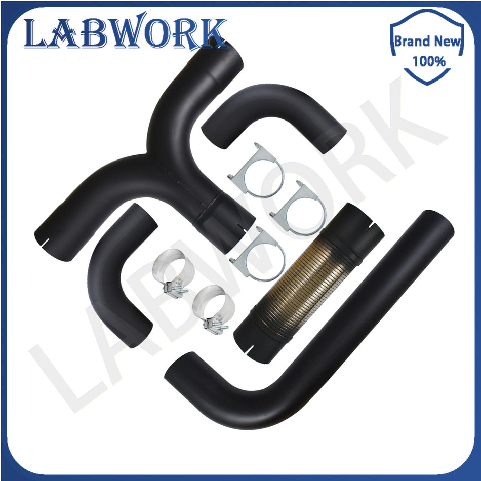 labwork 5" Universal Turbo Dual Smoker Diesel Exhaust Stack T-Pipe System Kit Lab Work Auto