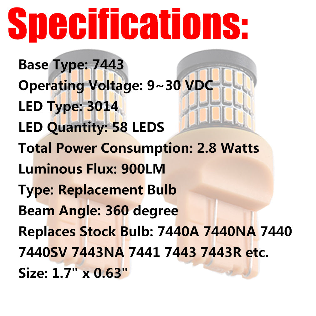 labwork 7443 7444 LED Amber Backup Reverse Turn Signal Parking DRL High Power Light Bulb Lab Work Auto