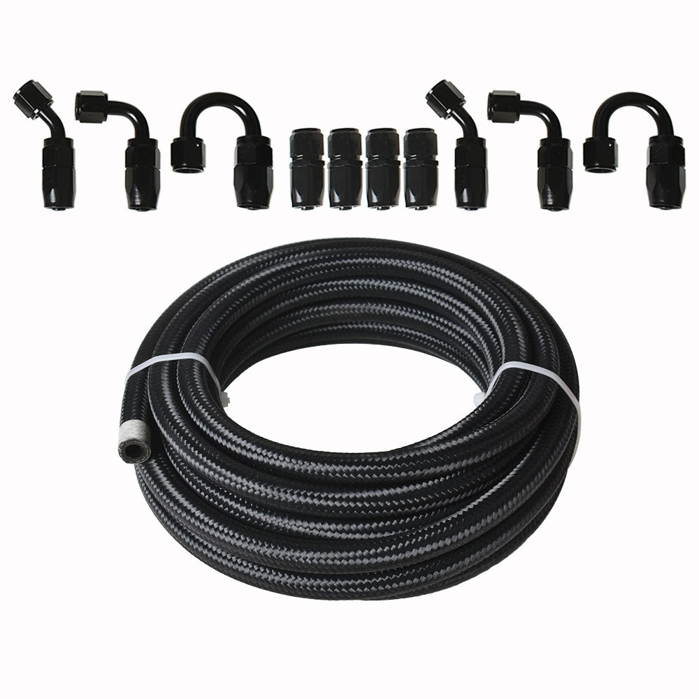 labwork Fuel Line Hose Kit, 6AN 20FT Nylon Stainless Steel Braided Fuel Line Oil/Gas/Fuel Hose End Fitting Hose with 10PCS Swivel Fuel Hose Fitting Adapter Kit-Black Lab Work Auto 