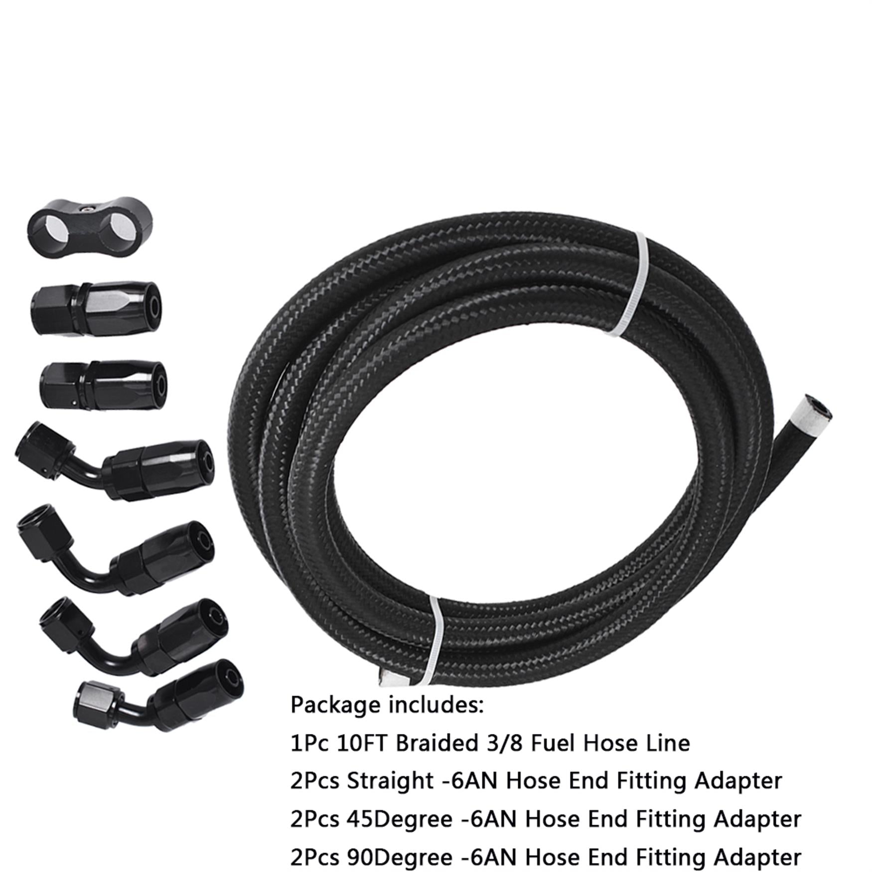 labwork Fuel Line Hose Kit, Nylon Stainless Steel Braided 3/8 Fuel Line 6AN 10FT Oil/Gas/Fuel Hose End Fitting Hose with 6 PCS Swivel Fuel Hose Fitting Adapter Hose Separator Clamp Kit Lab Work Auto 