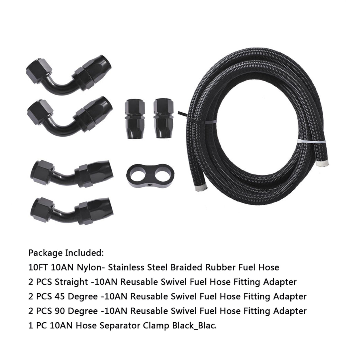 labwork Fuel Line Hose Kit, Nylon Stainless Steel Braided 5/8 Fuel Line 10 AN 10 FT Oil/Gas/Fuel Hose End Fitting Hose with 6 PCS Swivel Fuel Hose Fitting Adapter Hose Separator Clamp Kit Lab Work Auto 