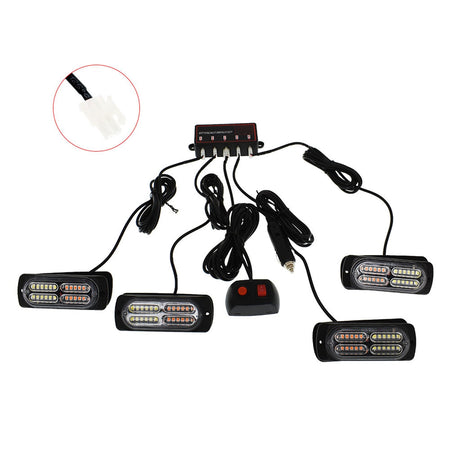 labwork Led Warning Lights, 4pcs Ultra Slim Sync Feature 24-LED Car Truck Surface Mount Emergency Hazard Warning Strobe light Lab Work Auto 