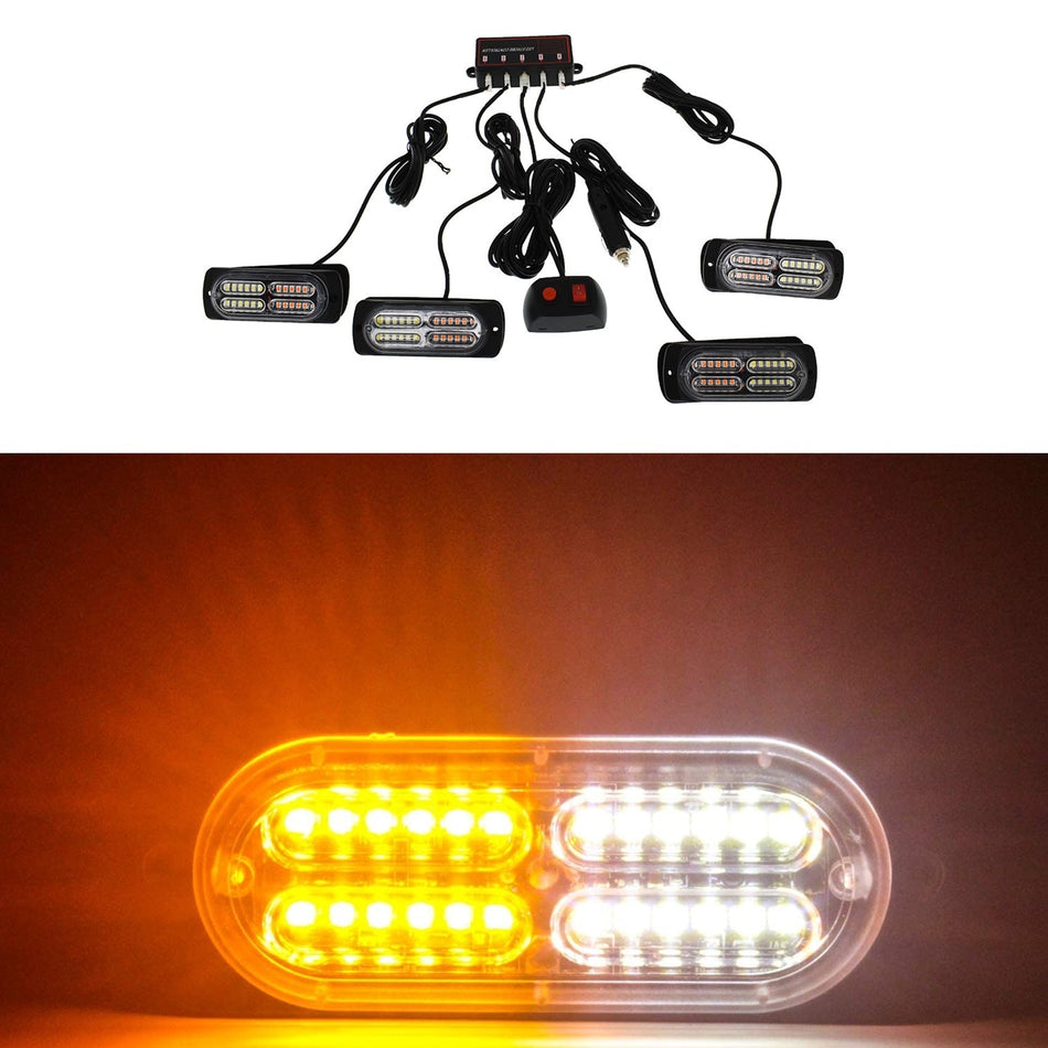 labwork Led Warning Lights, 4pcs Ultra Slim Sync Feature 24-LED Car Truck Surface Mount Emergency Hazard Warning Strobe light Lab Work Auto 