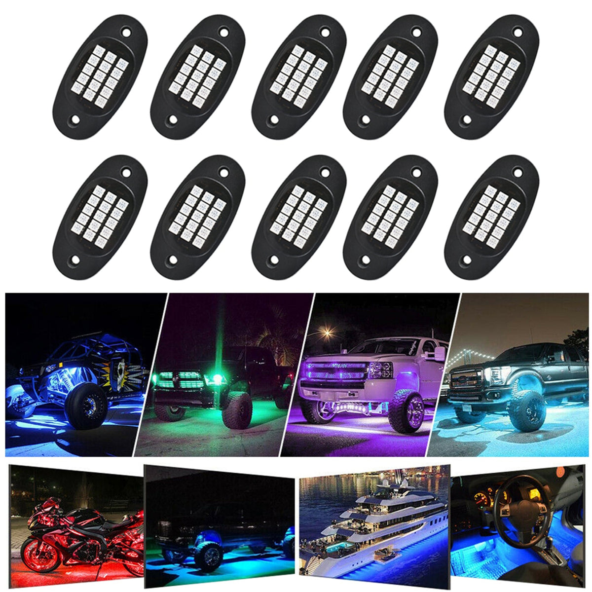 labwork RGB LED Bluetooth APP Rock Lights Kit ATV Underbody Neon Music Light - Lab Work Auto