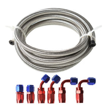 Load image into Gallery viewer, labwork Universal Oil Fuel Line Hose 10 Ft 4 AN double Stainless Steel Braided w/ 6 Pcs Swivel Fitting Hose Ends Adapter Kit, Blue &amp; Red