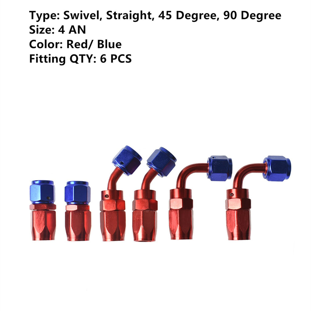 labwork Universal Oil Fuel Line Hose 10 Ft 4 AN double Stainless Steel Braided w/ 6 Pcs Swivel Fitting Hose Ends Adapter Kit, Blue & Red Lab Work Auto 