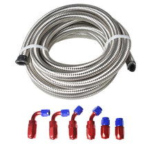 Load image into Gallery viewer, labwork Universal Oil Fuel Line Hose 10 Ft 6 AN double Stainless Steel Braided w/ 6 Pcs Swivel Fitting Hose Ends Adapter Kit, Blue &amp; Red Lab Work Auto 