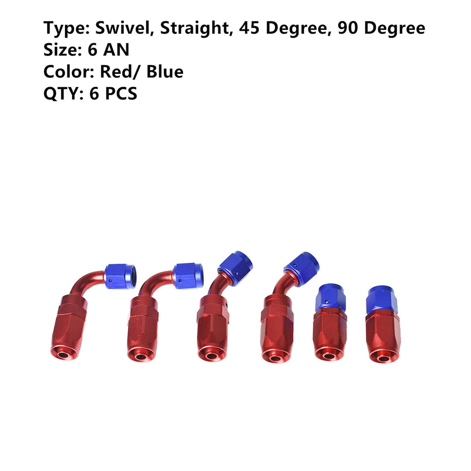 labwork Universal Oil Fuel Line Hose 10 Ft 6 AN double Stainless Steel Braided w/ 6 Pcs Swivel Fitting Hose Ends Adapter Kit, Blue & Red Lab Work Auto 